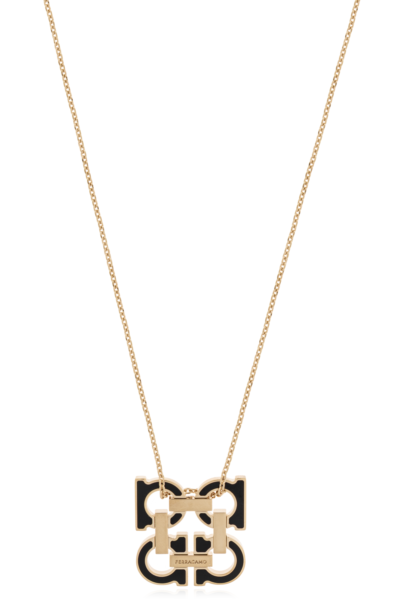 Gold Necklace with a pendant in the shape of a logo